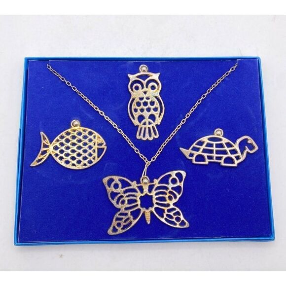 NEW VTG Italian Silverplate Pet Pendants Butterfly Owl Fish Turtle FB Rogers NIB - Picture 1 of 5